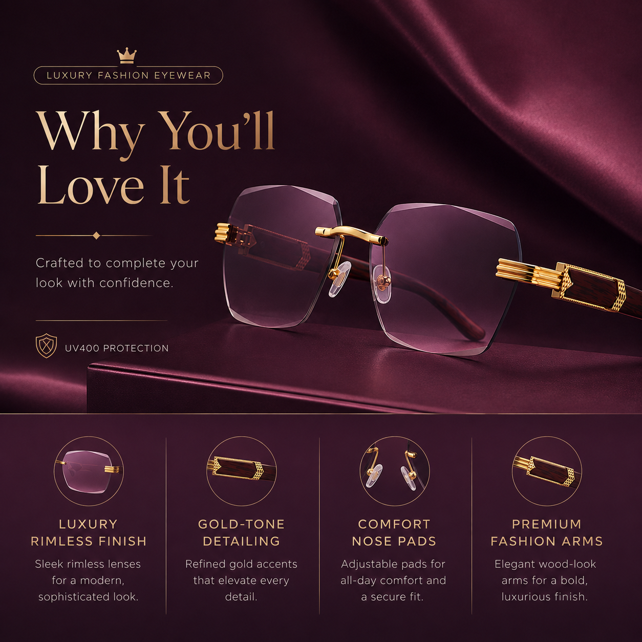 Luxury Rimless Executive Sunglasses